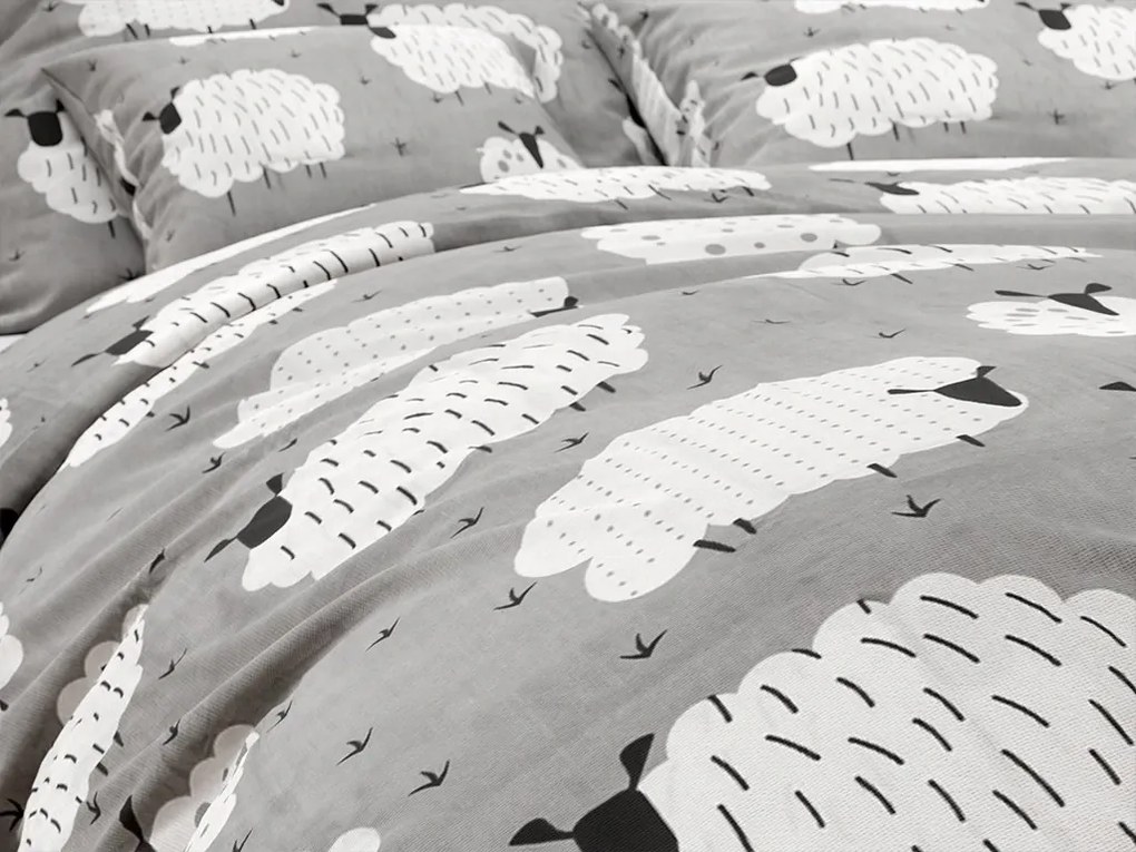 Lenjerie de pat din policoton WHITE SHEEPS gri Dimensiune lenjerie de pat: 2 buc 70 x 90 cm | 200 x 220 cm