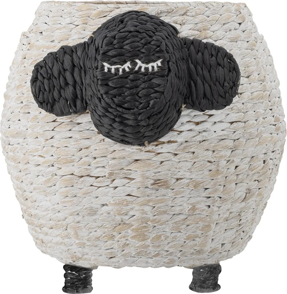 Coș depozitare din iarbă de mare, alb, în formă de oaie cu cap negru, 50x44 cm, „Dolly"