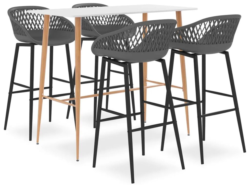 vidaXL Set mobilier de bar, 5 piese, alb și gri