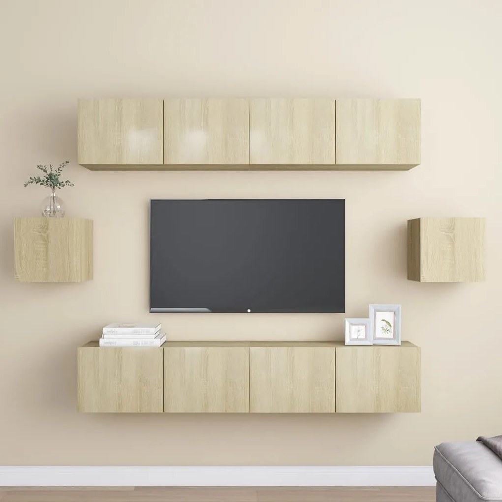 3078998 vidaXL Set de dulapuri TV, 8 piese, stejar sonoma, lemn prelucrat