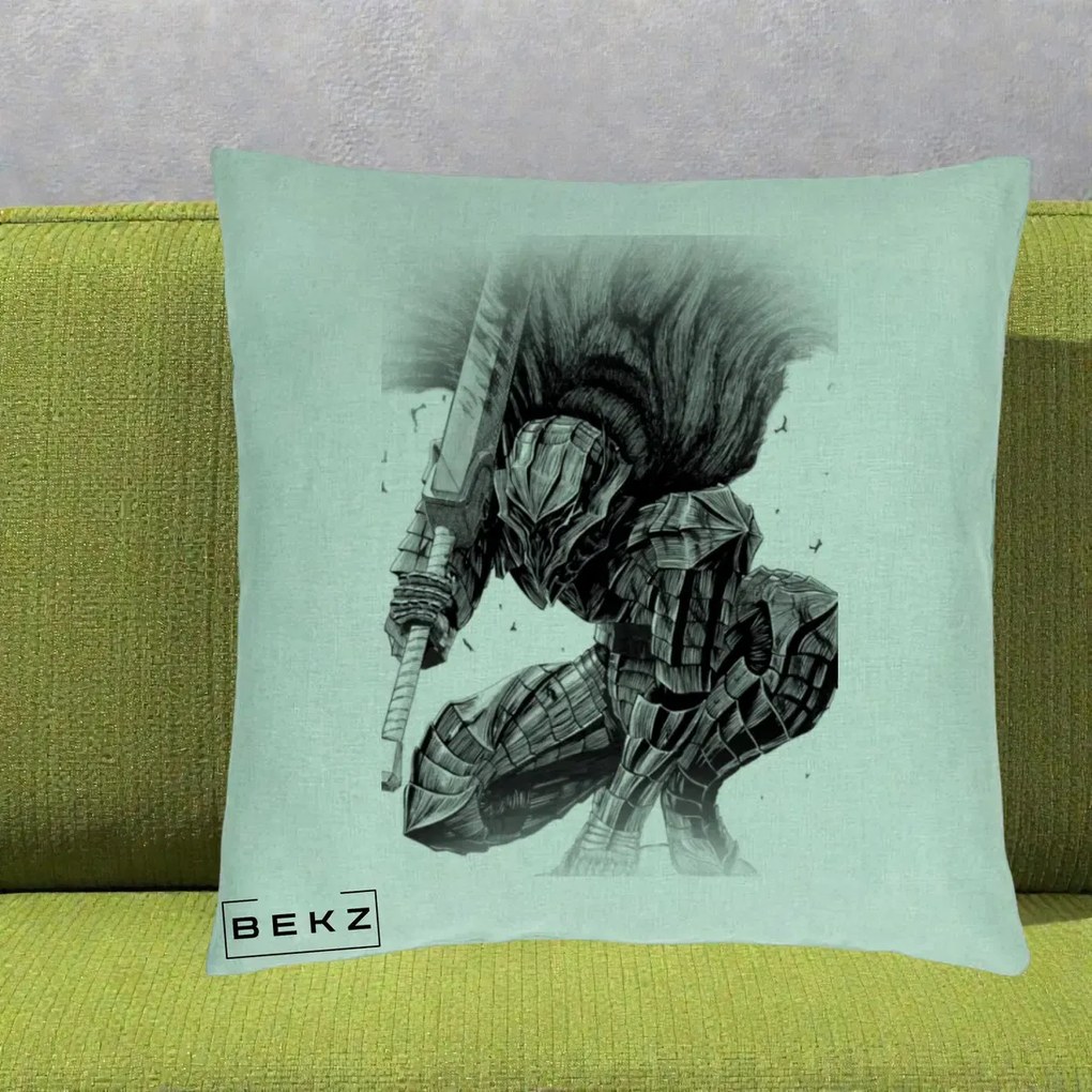 Perna Personalizata Berserk Guts Armor of Darkness Manga, 40x40 cm, Verde Menta, Husa Detasabila, Perna Inclusa, BEKZ®