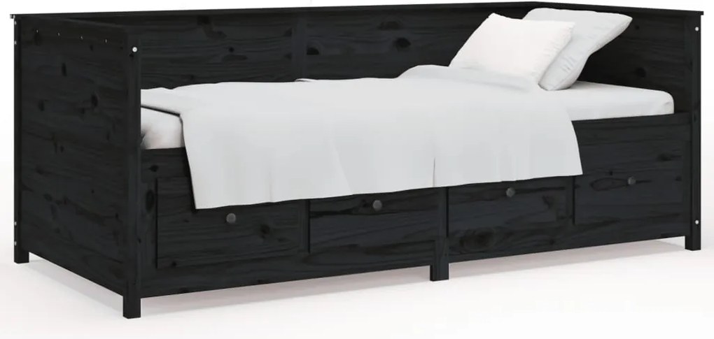 vidaXL Pat de zi, negru, 90x200 cm, lemn masiv de pin