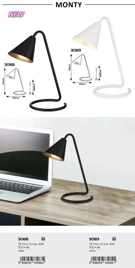 Veioza, lampa de masa design industrial Monty alb