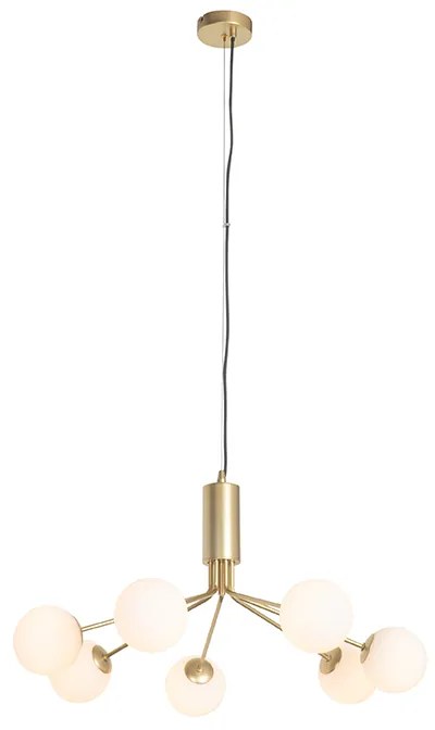 Lampă suspendată Art Deco aurie cu sticlă opalescentă cu 7 lumini - Coby