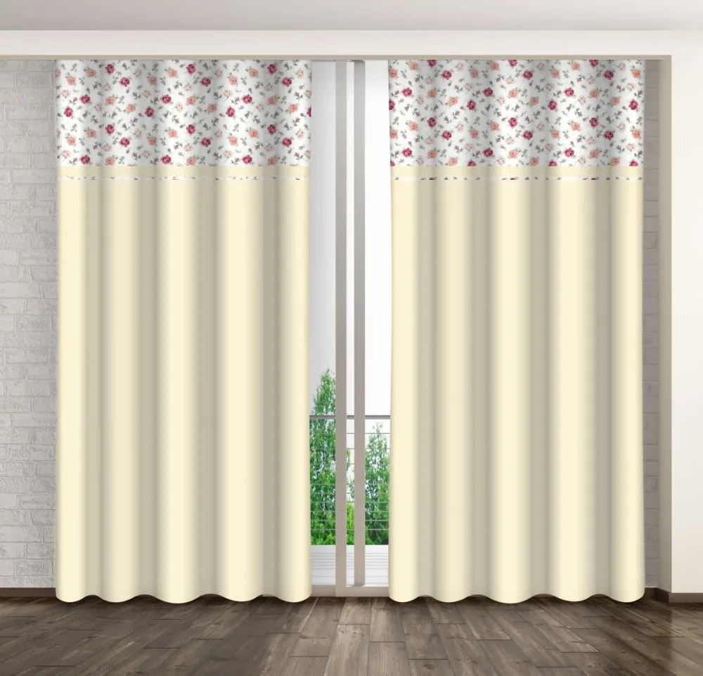 Draperie decorativă crem cu imprimeu de trandafiri roz și roșii Lățime: 160 cm | Lungime: 270 cm