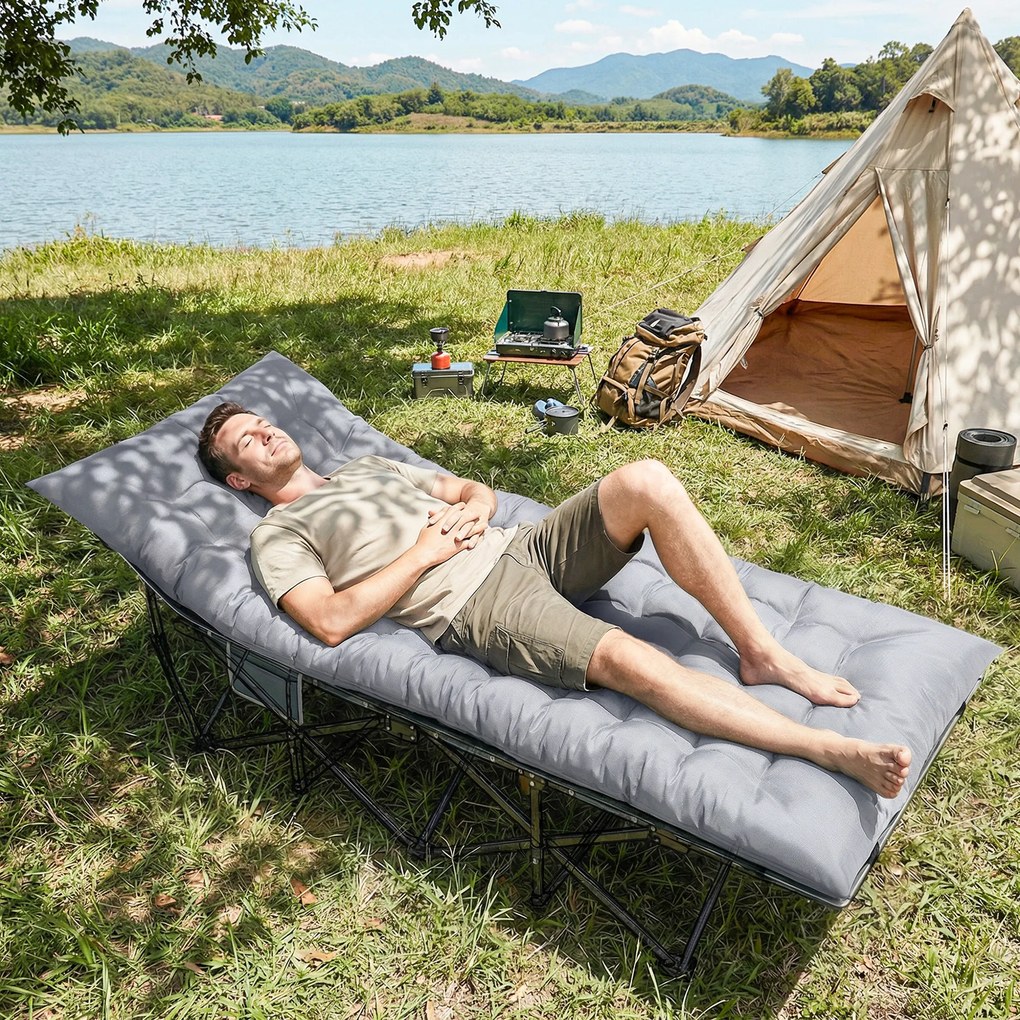 Outsunny Saltea de camping pliabilă 8 cm cu husă antiderapantă și chingi pentru camping 200 x 80 cm Gri deschis | Aosom Romania