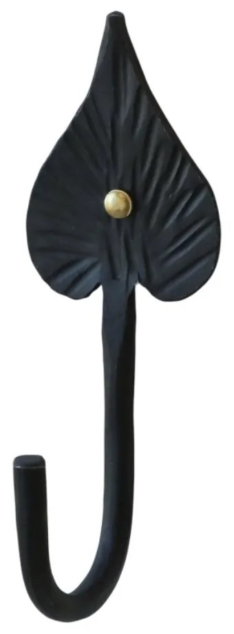 Cuier negru, din metal, cu agatatoare, model frunza, Lea