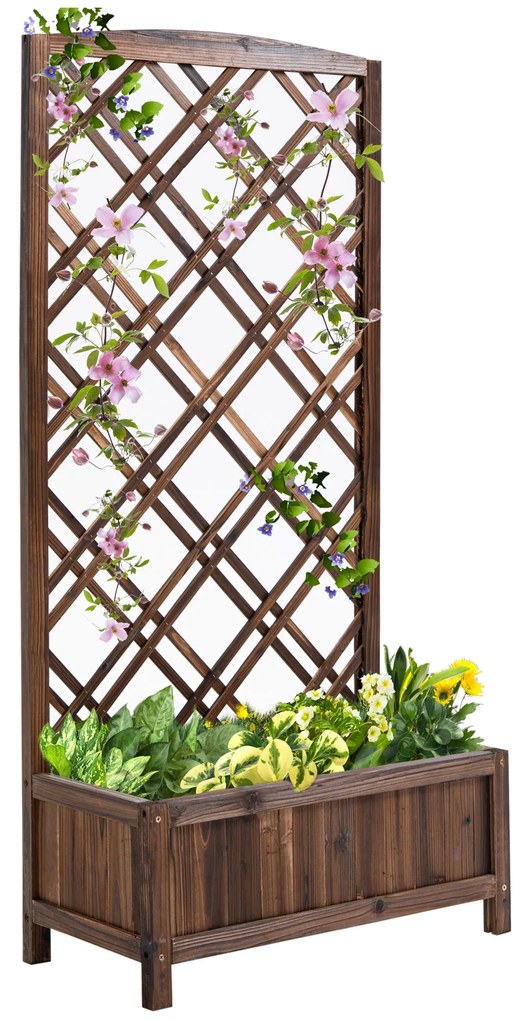 Outsunny Jardinieră pentru Exterior din Lemn, Jardinieră cu Spalier pentru Plante Agățătoare, 60x30x122.5 cm, Maro | Aosom Romania