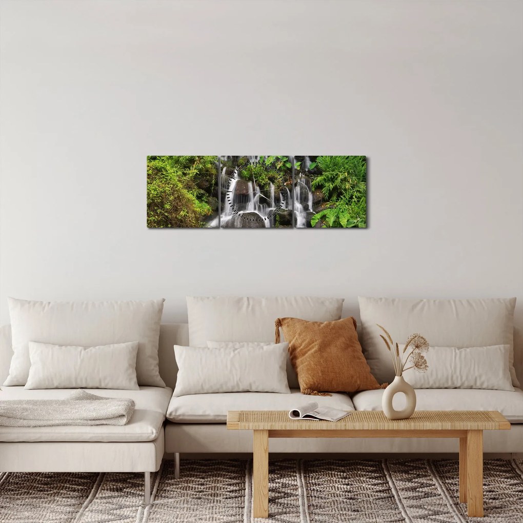 Tablou - Cascadă tropicală (cu ceas) (90x30 cm)