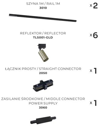 Spot în sistem de șină Zuma Line 3022 TUBE 6xGU10/35W/230V negru/auriu
