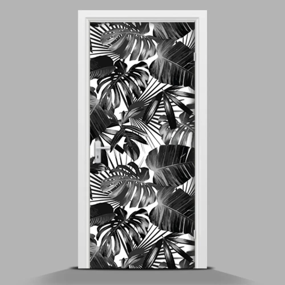 Tapet autocolant pentru uși Frunze de palmier în alb-negru