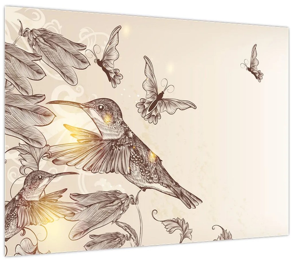 Tablou pe sticlă - Colibri (70x50 cm)