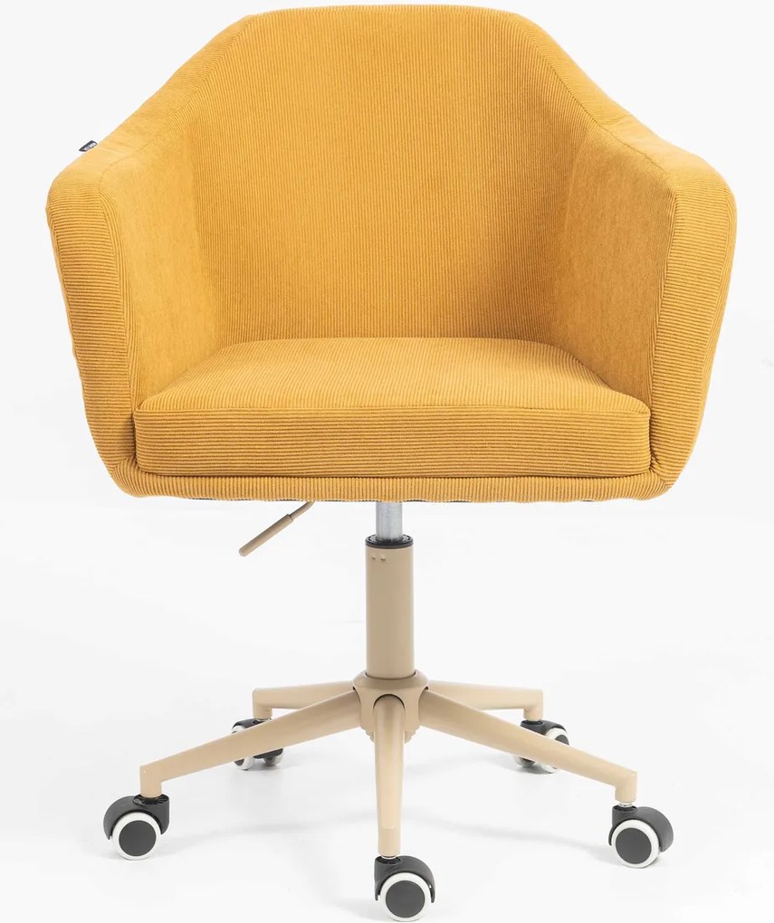 HR832K Scaun Catifea Reiată Premium culoare Curry Galben cu Bază Crem