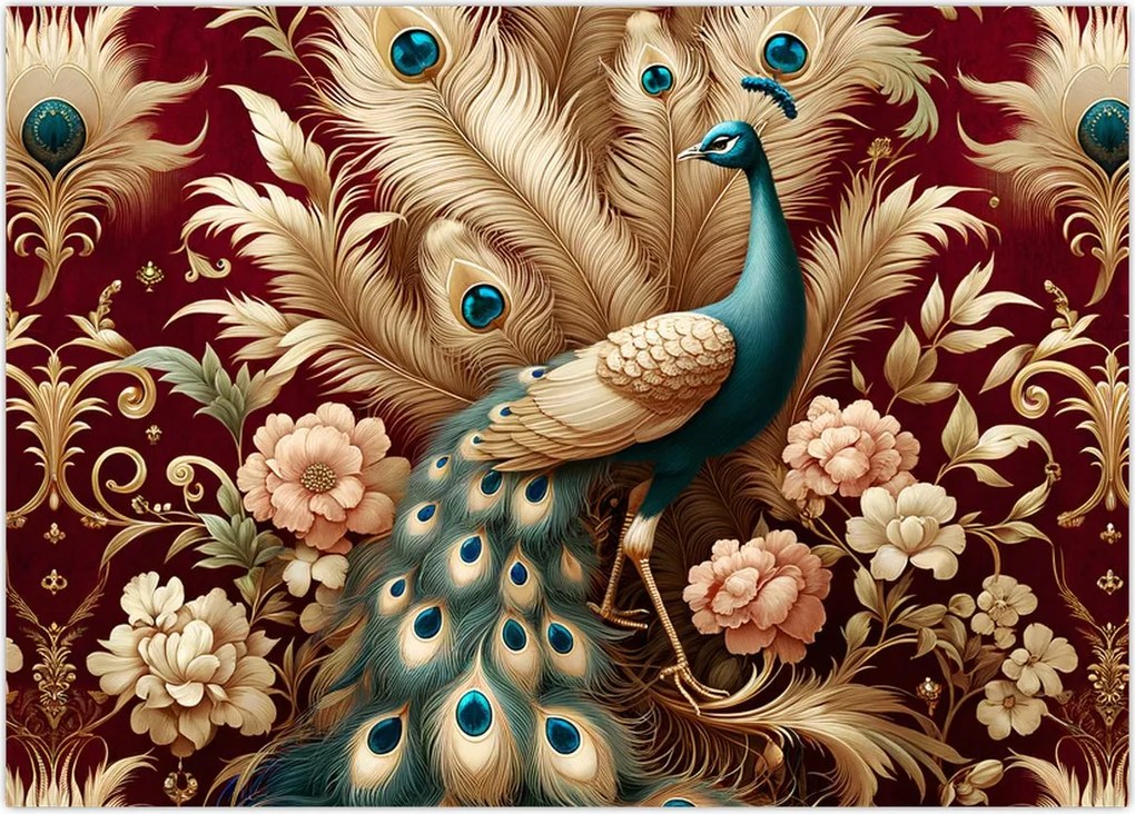 Tablou pe sticlă – Păun elegant (70x50 cm)