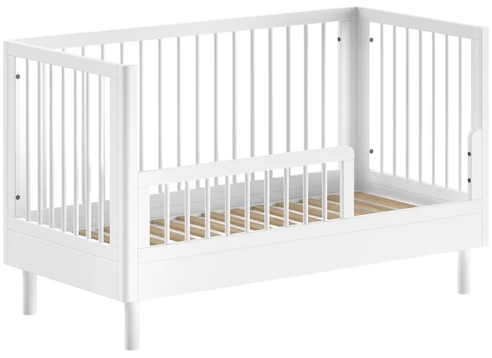 Set Complet Mobilier Cameră Bebelus Forrest Oak, din Lemn Masiv de Stejar, Alb: Pătuț Convertibil (70x140 cm), Comodă cu 3 Sertare și Dulap cu 2 Uși