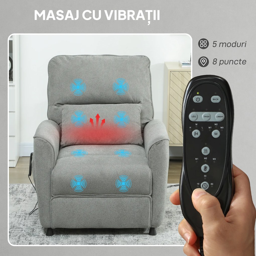 HOMCOM Fotoliu Relaxant Electric cu Masaj și Încălzire, Silențios, Reclinabil 150° în Cinilie cu Pernă, Funcție de Memorare, 2 Telecomenzi, Suport pentru Picioare, Pentru Living sau Birou, Gri Închis | Aosom Romania