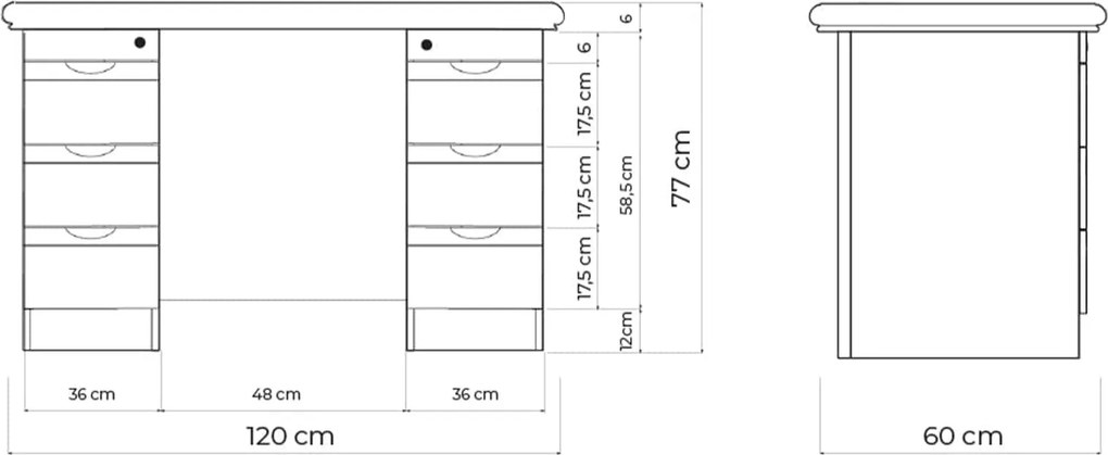 Birou lemn masiv Toronto Model B2, 120 × 60 × 77 cm