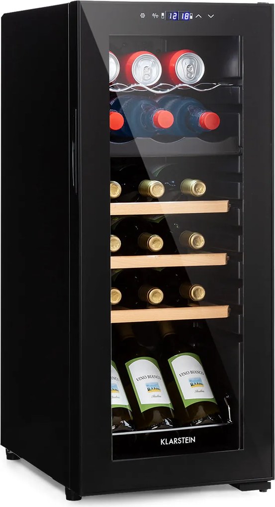Klarstein Bovella 18 Duo+, frigider de vin cu două zone, 50l, 18 sticle, ușă de sticlă