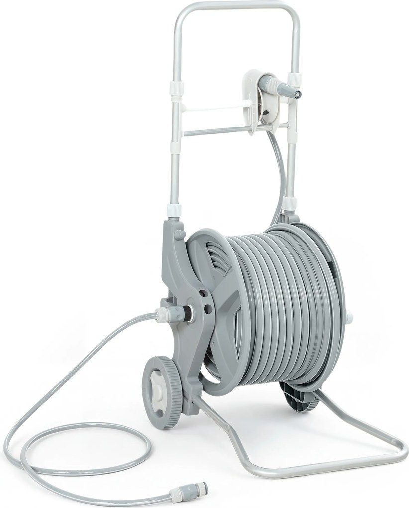 Outsunny Carucior pentru furtun 45 m tambur pentru furtun cu 2 moduri de pulverizare, adaptor robinet manivelă 2 roți 45 x 44 x 78 cm Gri | Aosom Romania