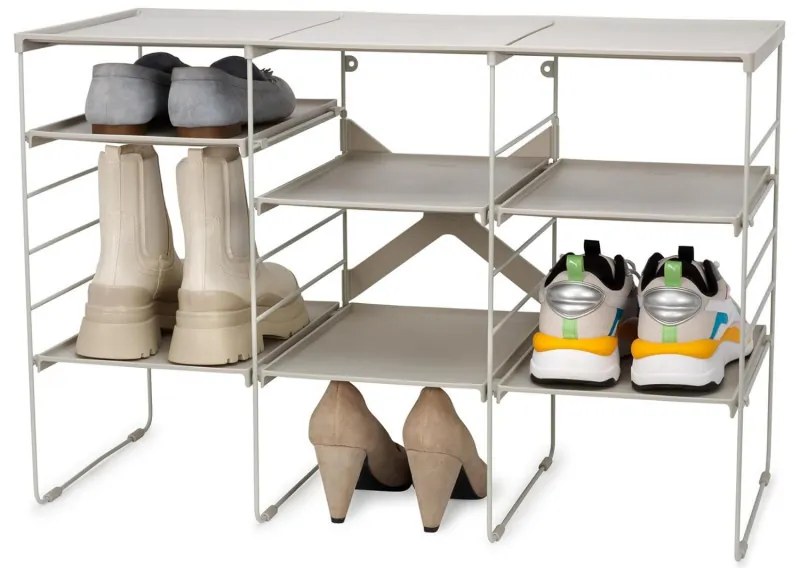 Raft reglabil pentru pantofi Joseph Joseph 55009, 12 perechi, 3 rafturi, Baza din otel, Ecru