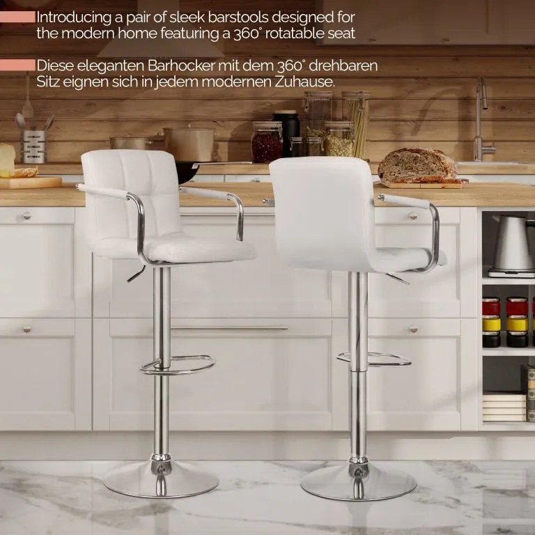 MIADOMODO Scaun de bar 2 buc, cu brațe, alb