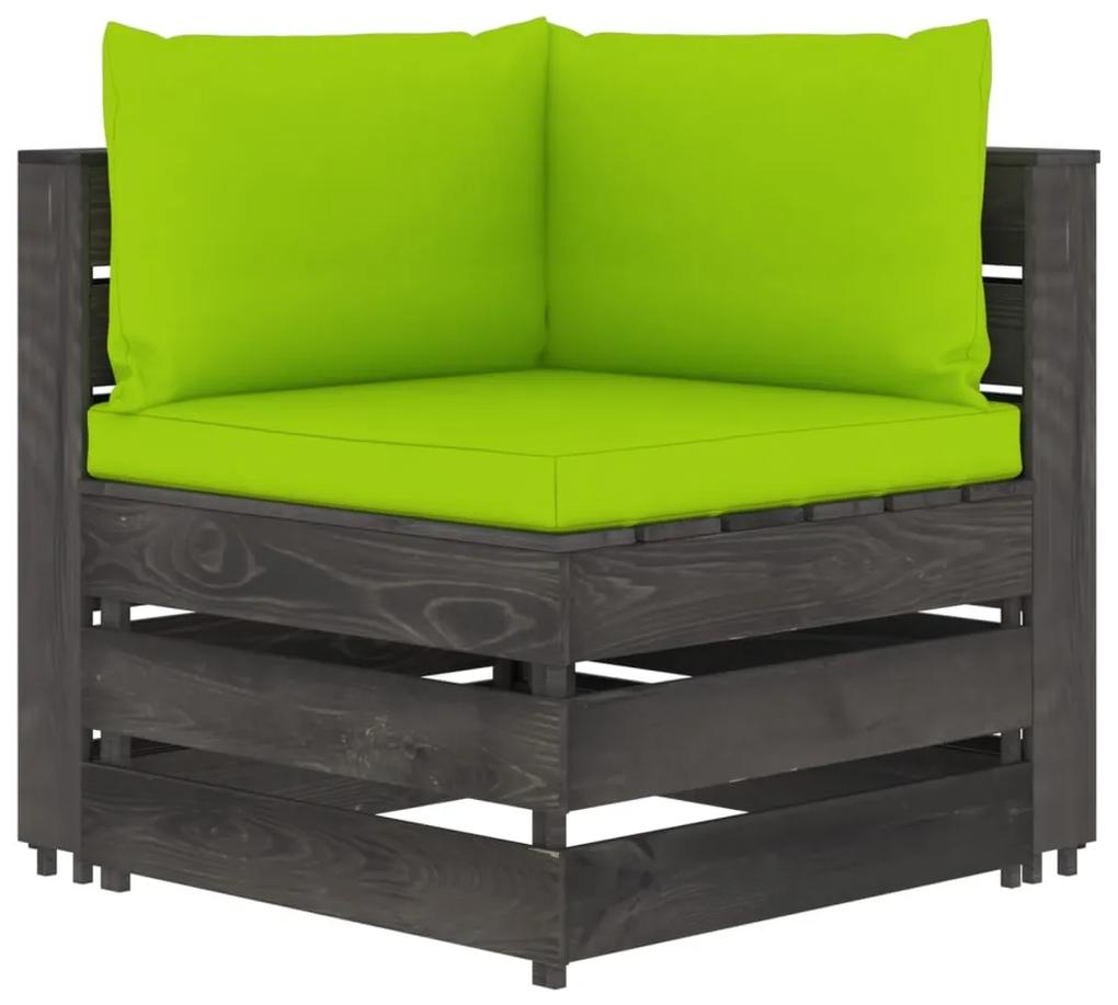 Set mobilier gradina cu perne, 9 piese, gri, lemn tratat bright green and grey, 9