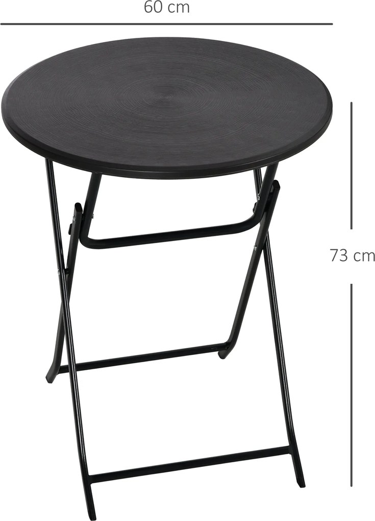 Outsunny Masă de Grădină Rotundă, Pliabilă, pentru 2 Persoane, Efect Lemn, Oțel+Plastic, Gri Închis, 60 x 60 x 73 cm | Aosom Romania