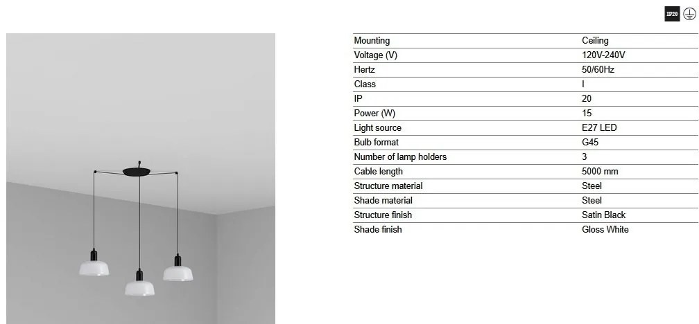 Lustra cu 3 pendule TATAWIN S sticla alba