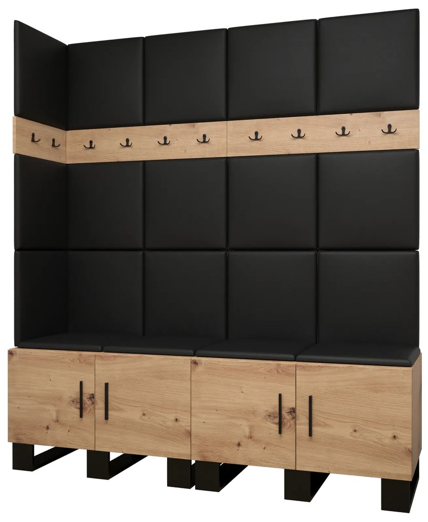 Set mobilier pentru hol Amanda 12 (Stejar artisan + piele ecologică Negru). 1085964