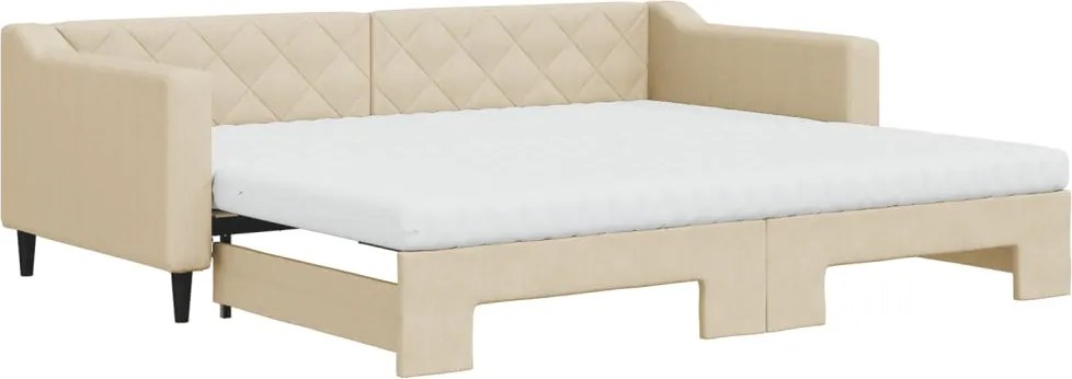 vidaXL Pat de zi cu extensie și saltele, crem, 90x200 cm, textil