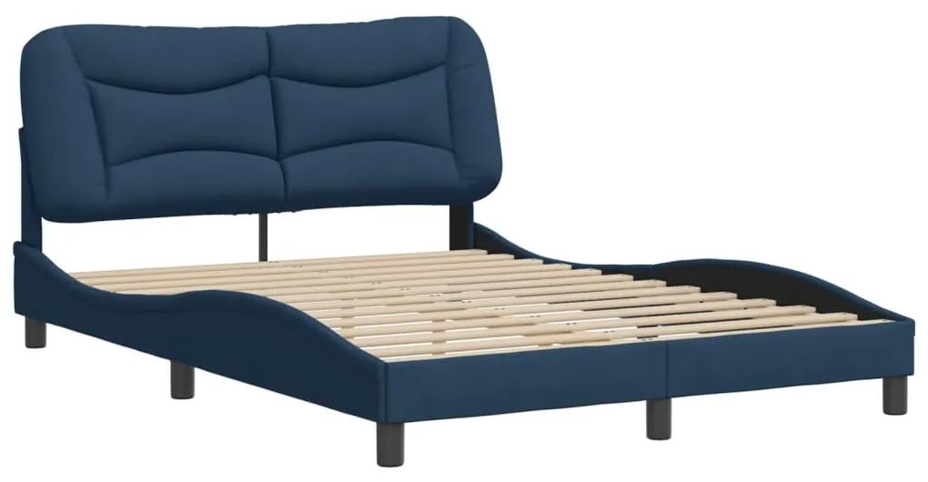 3207771 vidaXL Cadru de pat cu tăblie, albastru, 140x190 cm, textil