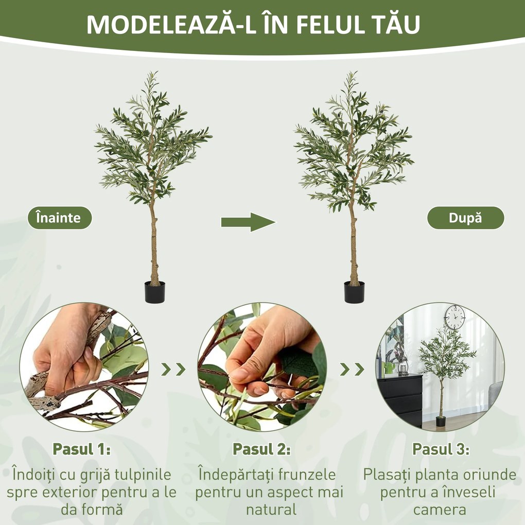 HOMCOM Plantă Artificială Măslin 150 cm cu 720 Frunze, 32 Măsline și Ghiveci | Aosom Romania