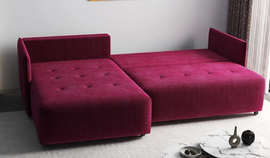 Colțar extensibil dumonde cu ladă de depozitare si sezut confortabil din spuma high-density, Malta Zoom Red 235x185 cm