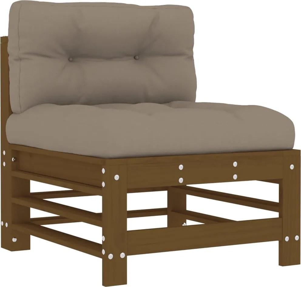 vidaXL Canapea de mijloc cu perne, maro miere, lemn masiv de pin