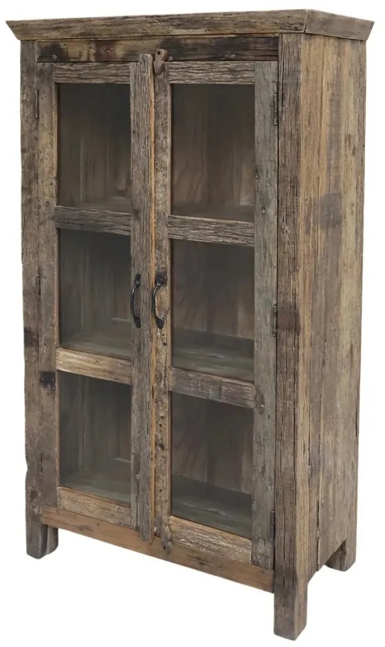 Dulap vitrină din lemn reciclat, cu aspect vintage, Grimaud