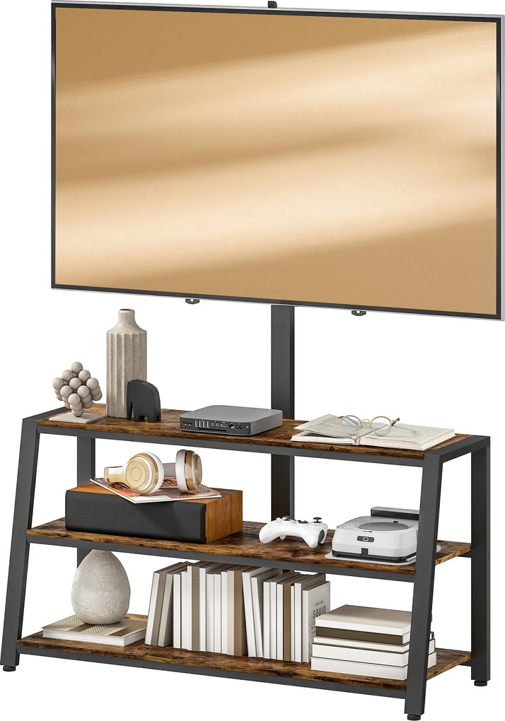 HOMCOM Comodă TV cu suport pentru televizoare de 81-178 cm, rafturi deschise, unghi reglabil 35°, 108x41x135cm, maro | Aosom Romania