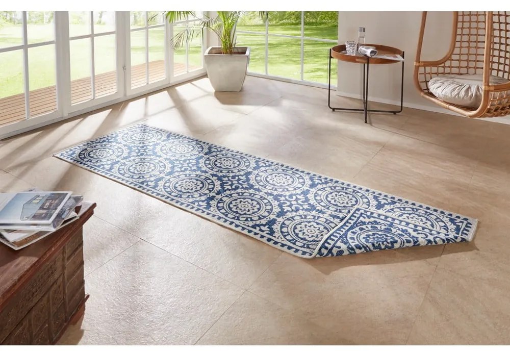 Covor adecvat pentru exterior NORTHRUGS Jardin, 80 x 250 cm, albastru-crem