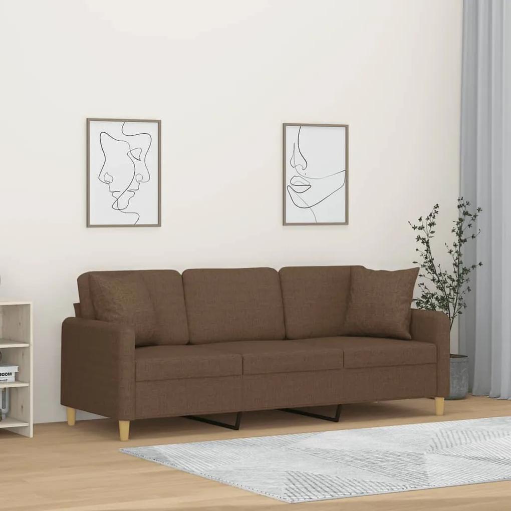 Canapea cu 3 locuri cu pernute, maro, 180 cm, textil