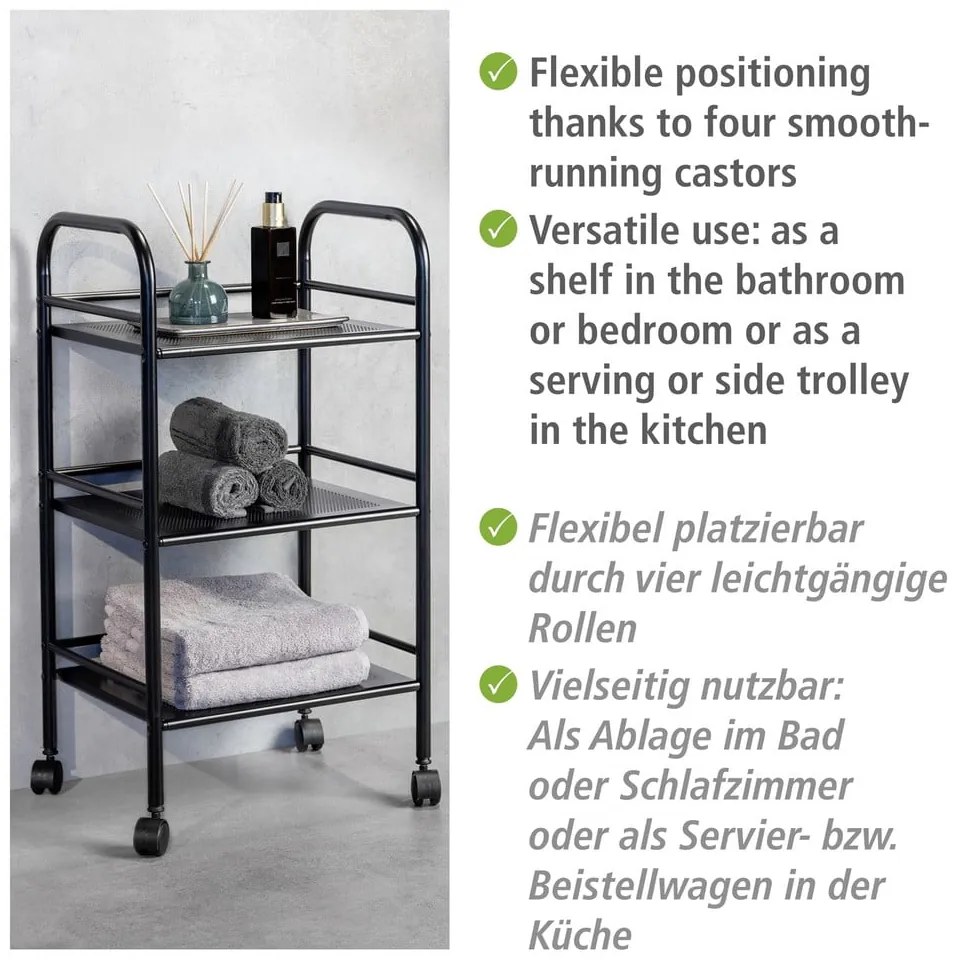 Etajeră pe roți neagră din metal 41x75 cm – Wenko