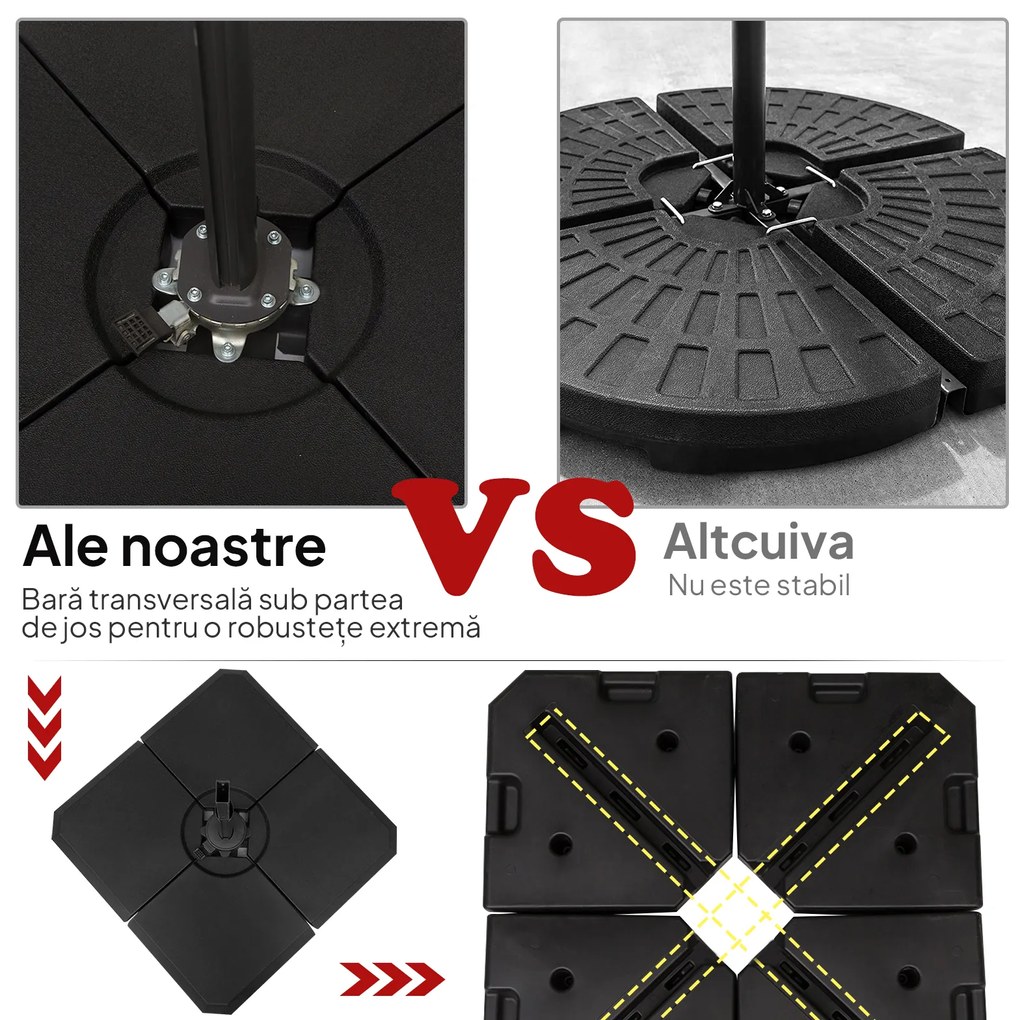 Outsunny Bază de Umbrelă cu Brat Modulară, Se Umple cu Apă/Nisip, pentru Umbrele cu Bază în Formă de Cruce, Negru, 100x100cm | Aosom Romania