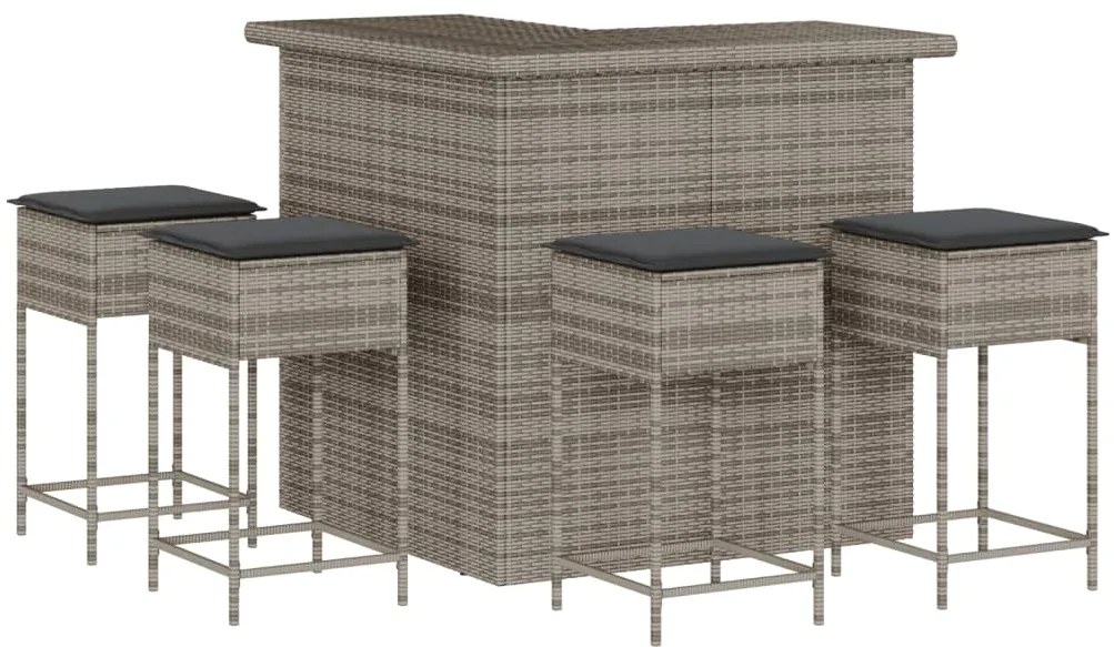 3261505 vidaXL Set mobilier bar de grădină, cu perne, 5 piese, gri, poliratan