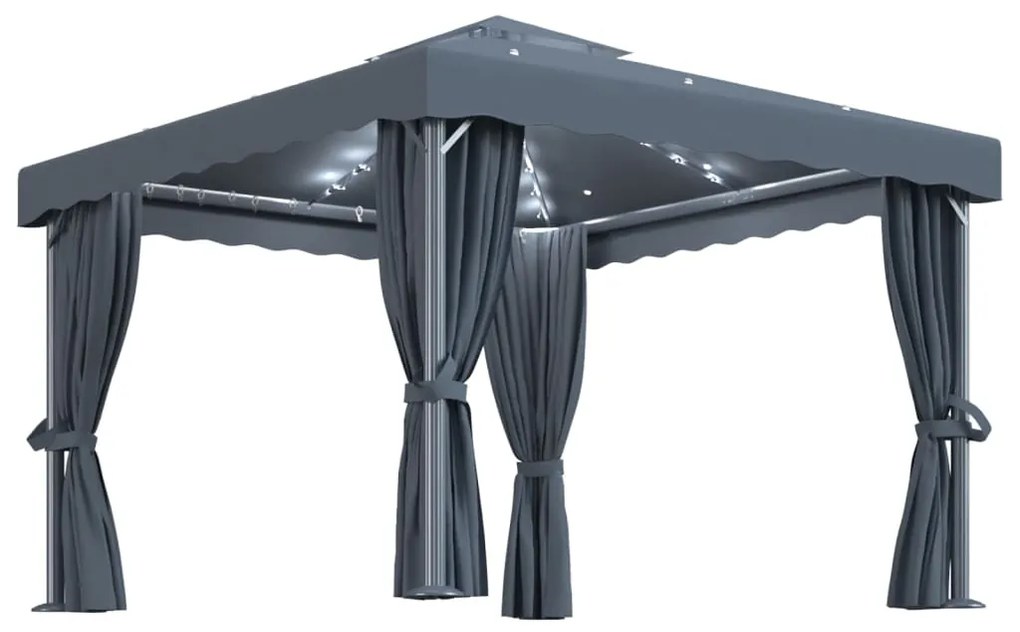 Pavilion cu perdele  siruri lumini LED, antracit, 3x3 m Antracit, 3 x 3 m
