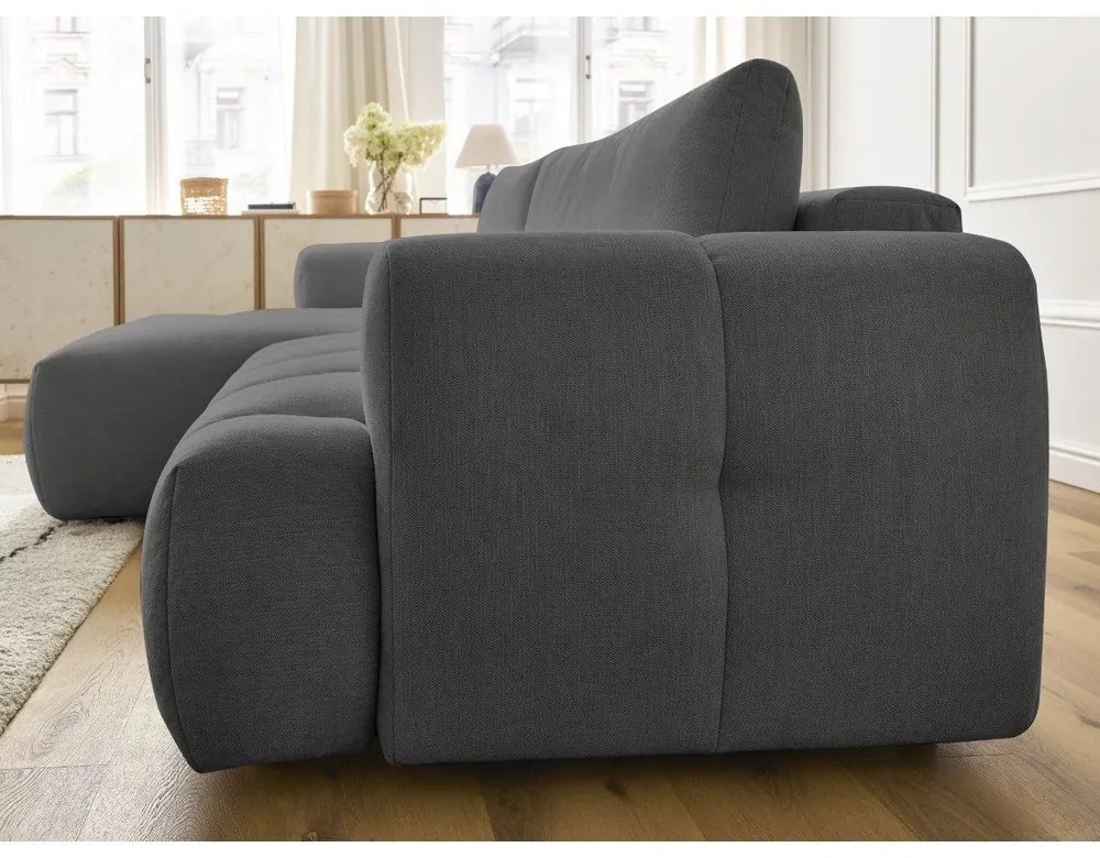 Colțar gri închis extensibil/cu spațiu de depozitare (cu colț pe partea stângă/cu șezlong) Fuji – Bobochic Paris