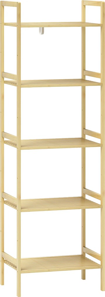 HOMCOM Raft de Depozitare pentru Baie cu 5 Niveluri, 43,5x31,5x142 cm, Lemn Natural | Aosom Romania