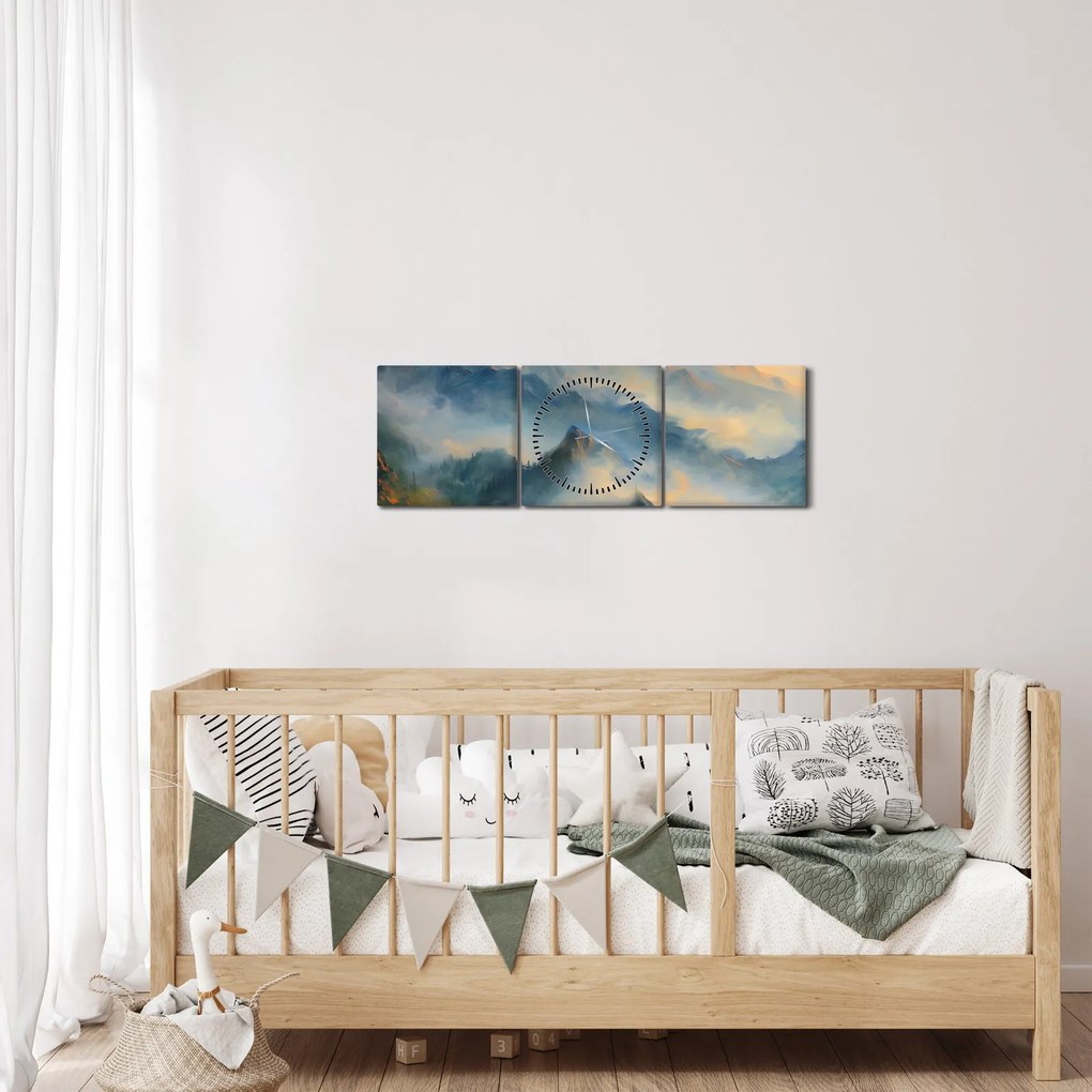 Tablou - Peisaj montan pictat (cu ceas) (90x30 cm)