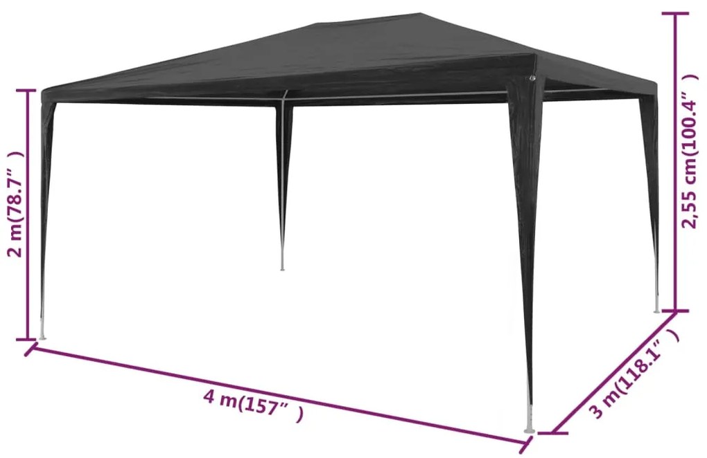 Cort de petrecere, antracit, 3 x 4 m, PE Antracit, 3 x 4 m