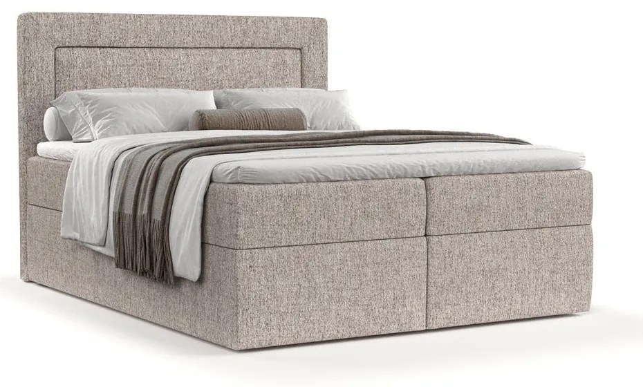 Pat boxspring maro deschis cu spațiu de depozitare 180x200 cm Imagine – Maison de Rêve