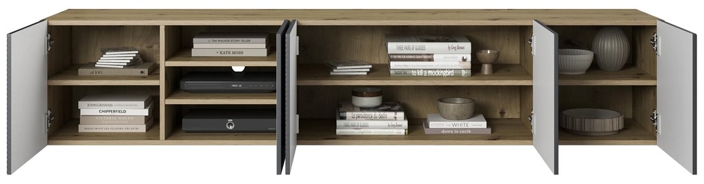 Comodă TV suspendată cu fronturi riflate Asha 200 cm - artisan / rivier stone mat