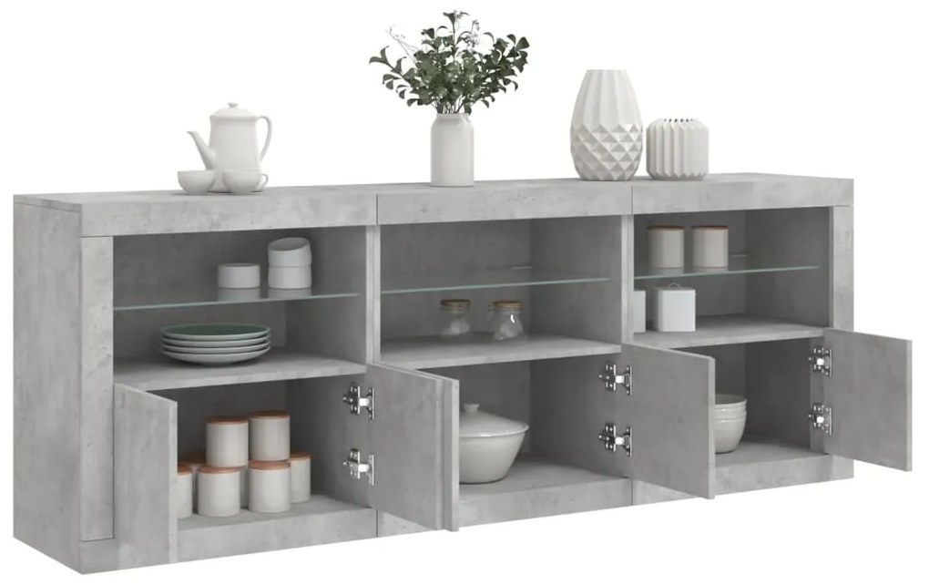 vidaXL Dulap cu lumini LED, gri beton, 181,5x37x67 cm