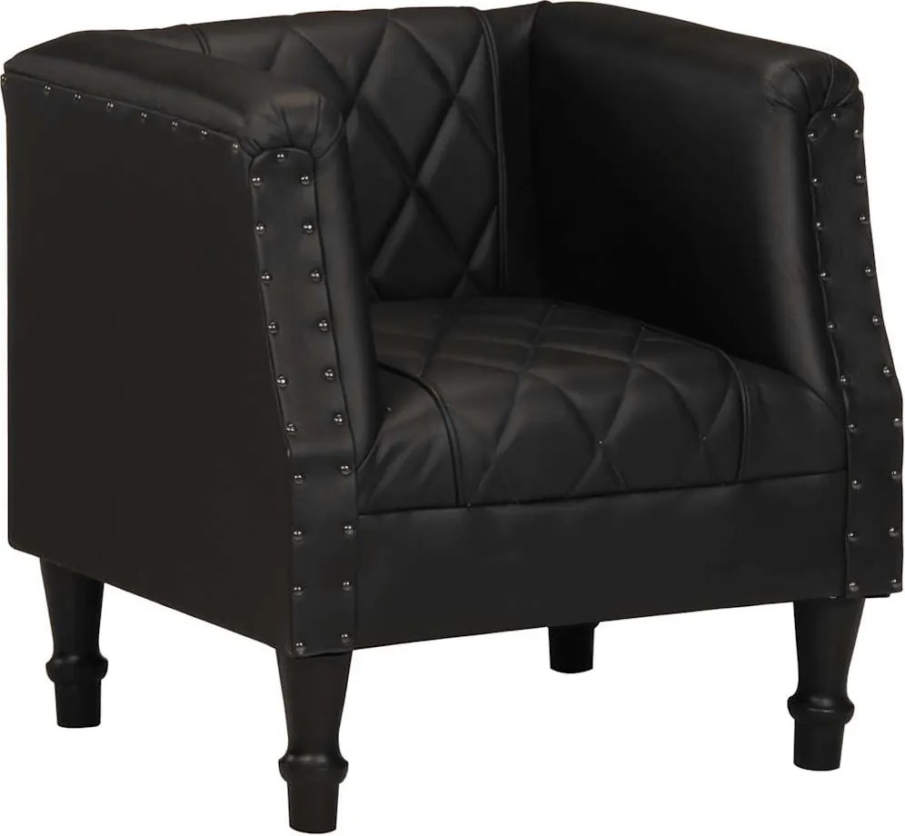 vidaXL Fotoliu spătar rotund, negru, piele naturală de capră